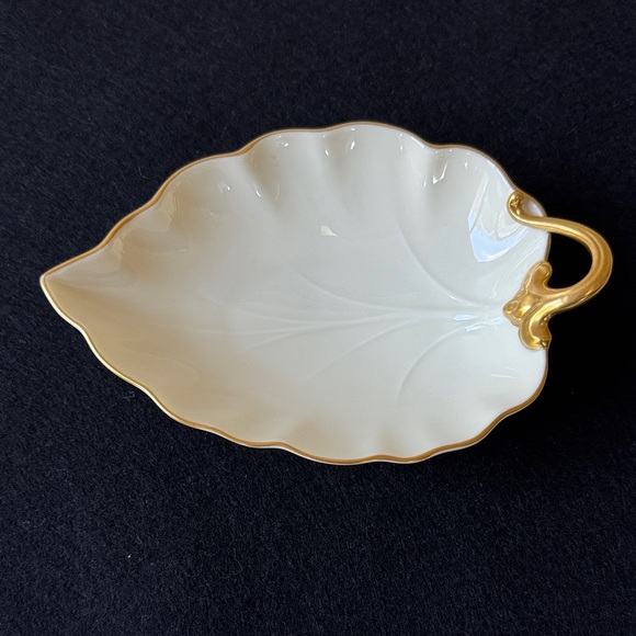 Lenox Other - Vintage LENOX Elegant Gold and Cream Leaf-Shaped Dish Hand Decorated w/24K Gold